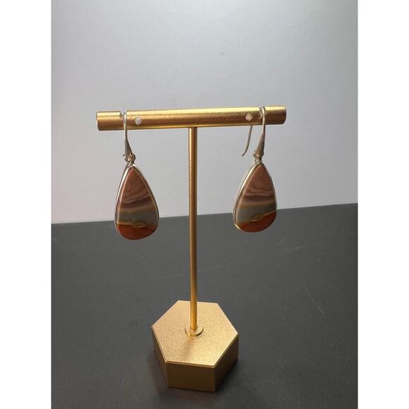 NEW Polychrome Jasper teardrop sterling silver dangle earrings 11.37 grams - Picture 6 of 11